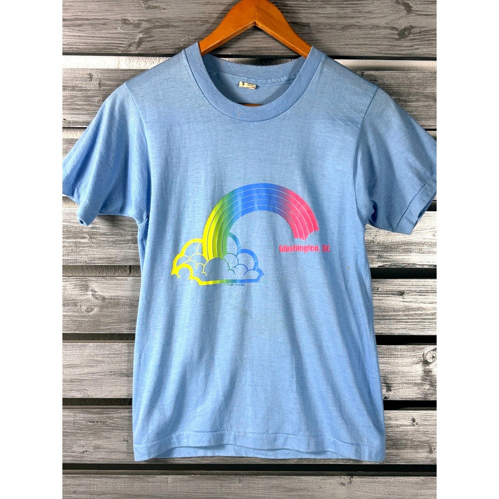 Vintage 1980 Screen Stars Washington DC Rainbow T-Shirt Single Stitch Small/XS